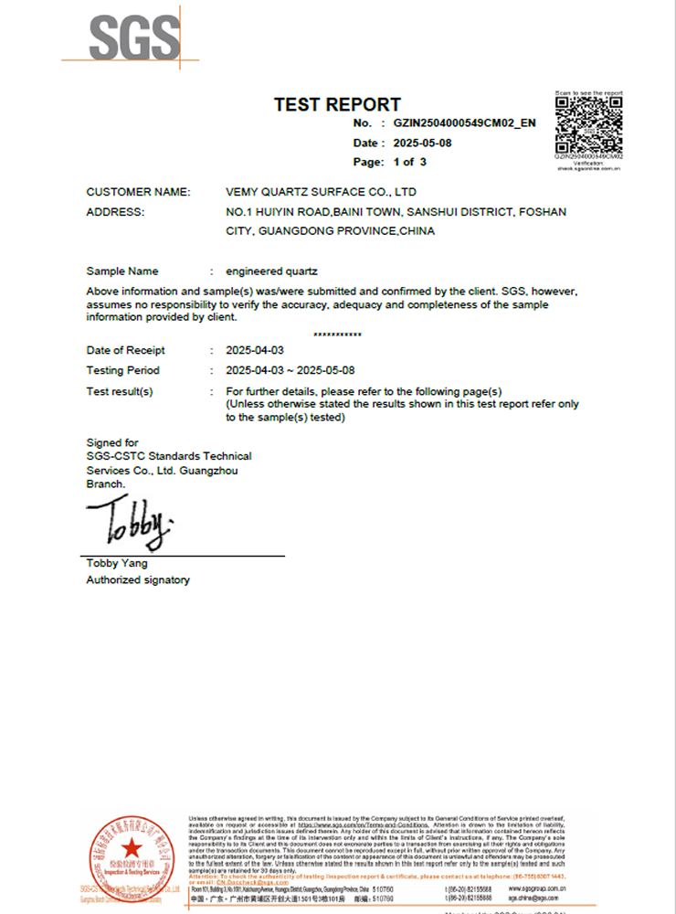 Avant Quartz. Testni certifikat SGS